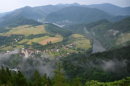 Strecno castle and meander of Vah river